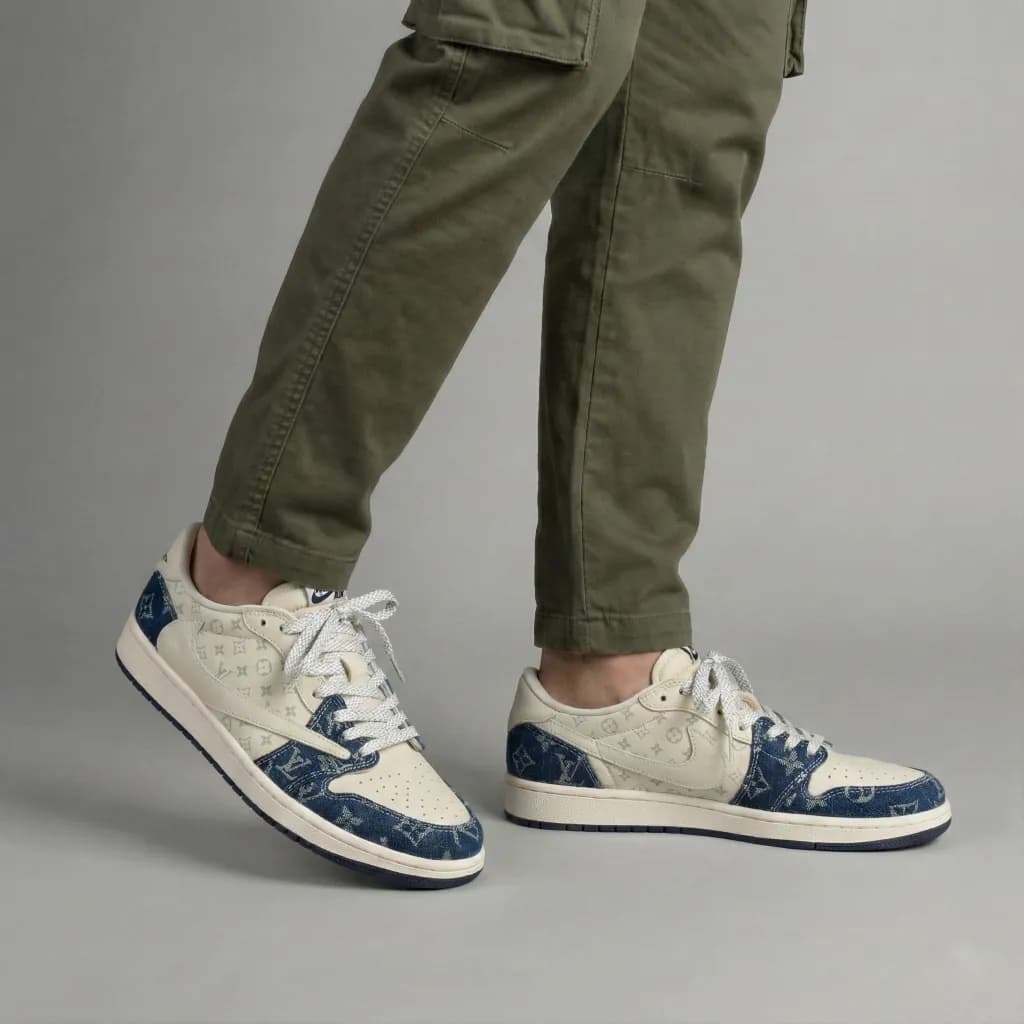 کتانی Nike Air Jordan 1 Low LVMonogram Denim On Feet