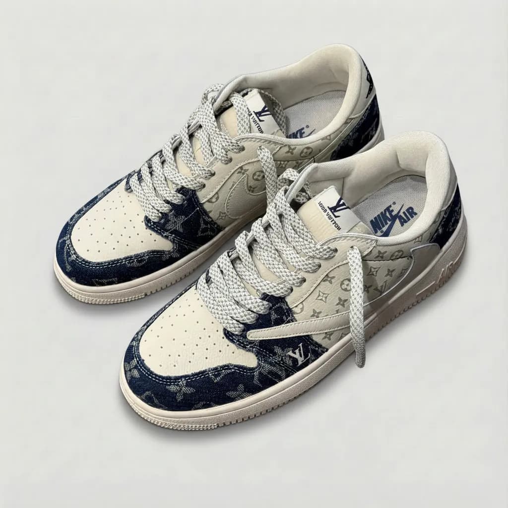 کتانی Nike Air Jordan 1 Low LVMonogram Denim Top Angle – نمای جفت