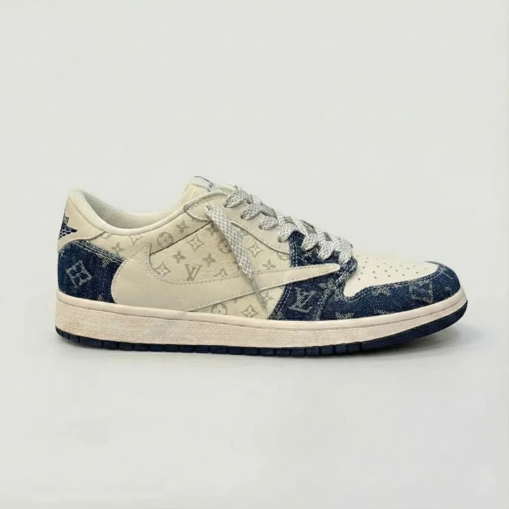کتانی Nike Air Jordan 1 Low LVMonogram Denim – نمای بغل