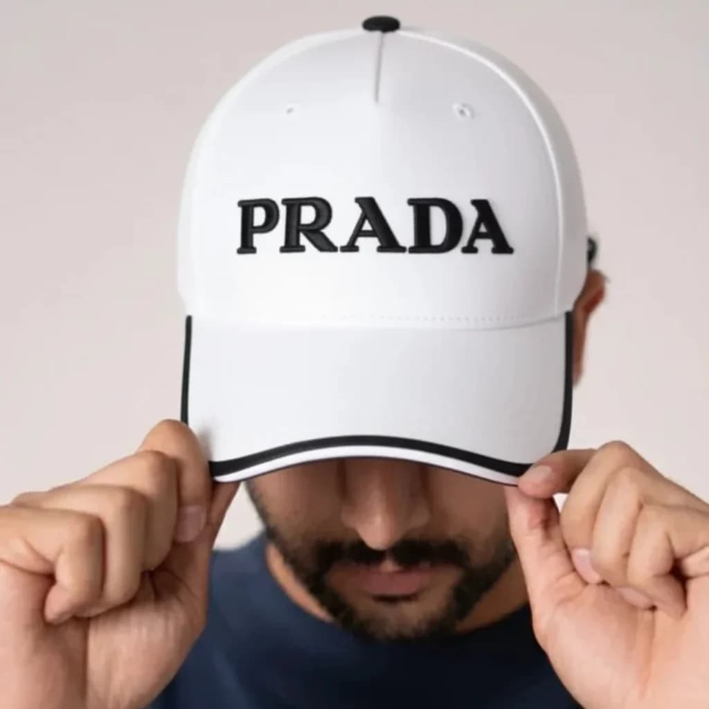 محصول Prada Cap سفید – نمای تنخور